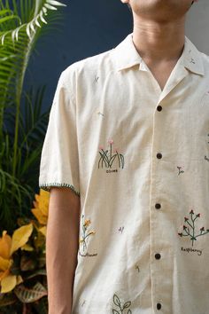 "Earth laughs in flowers."-Ralph Waldo Emerson NOTE: Each Hand-Embroidered piece is unique and may slightly differ than in the images shared. Clothing Customization, Earth Laughs In Flowers, The Silk Road, Ralph Waldo Emerson, Shirt Embroidery, Silk Road, Embroidered Shirt, Botany, Linen Shirt