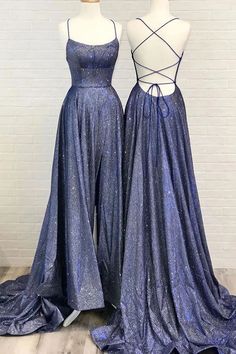 Sparkly Prom Dresses Long, Icon People, Sparkle Prom Dress, School Dance Dresses, Sparkly Prom Dresses, Prom Dresses With Pockets, Spaghetti Strap Prom Dress, Blue Evening Dresses, A Line Prom Dresses