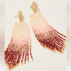 Spartina-Beautiful “Bitty Beaded Earrings” Color-Boho Pink 18kt Gold Plated Approximately-3& 1/2” Length Turquoise Bead Earrings, Pink Tassel Earrings, Salt Marsh, Boho Pink, Soldering Jewelry, Starfish Earrings, Mother Of Pearl Earrings, Pink Tassel, Beaded Drop Earrings