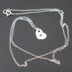 Choose your custom initial on a heart charm necklace Heart Initial Necklace, Initial Heart Necklace, Heart Charm Necklace, Sterling Silver Heart Necklace, Sterling Silver Initial, Gold Charm Necklace, Sterling Silver Chain Necklace, Gold Heart Necklace, Pretty Bracelets