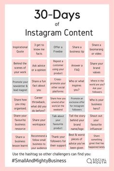 the 30 days of instagramm content poster with words on it and an image of someone