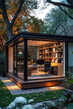 a small office in the middle of a yard