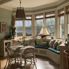 a living room filled with furniture and lots of windows