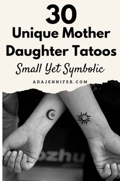 two people holding hands with tattoos on their arms and the words 30 unique mother daughter tattoos