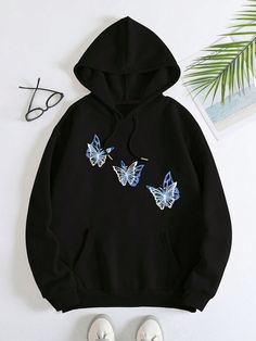 Women's Hoodie Fashion Casual Hoodie Preppy Color Butterfly Print Autumn And Winter Warm Sports,Long Sleeve Tops Black Casual  Long Sleeve Fabric Butterfly Pullovers Slight Stretch All,Fall/Winter Women Clothing, size features are:Bust: ,Length: ,Sleeve Length: Cool Hoodies Designs Unique, Hoodies Amazon, Hoodies Womens Fashion, Aesthetic Hoodies, Fabric Butterfly, Stylish Hoodies, Cute Hoodie, Women Sweatshirts, Estilo Preppy