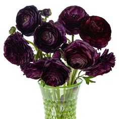 a vase filled with purple flowers on top of a table