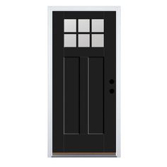 a black front door with glass panels