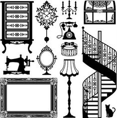 the silhouettes of various furniture and decor