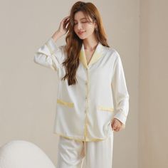 These pajama sleepwear is made of soft and stretchy fabric that keeps you comfortable all night long. The sleepwear is offered in various colors to match your personal style. Collar type: V-shaped collar Sleeve length: long sleeve Length: trousers Functions: leisure, ventilation, sleep, home, comfort Suitable seasons: summer, winter, spring, autumn, all seasons Applicable scene: outdoor, home, hotel bath, wedding studio Size: M, L, XL White Long Sleeve Sleepwear For Pajama Party, Cream Long Sleeve Loungewear Sleepwear, Long Sleeve Cream Sleepwear For Spring, Cream Long Sleeve Spring Sleepwear, Cream Long Sleeve Sleepwear For Lounging, Long Sleeve Cream Sleepwear For Lounging, White Long Sleeve Sleepwear For Lounging, Cream Long Sleeve Sleepwear For Home, Cream Long Sleeve Sleepwear