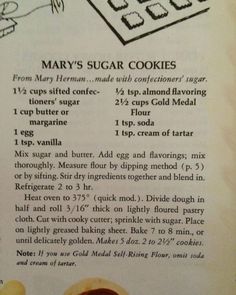 the recipe for mary's sugar cookies