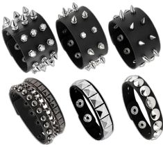 Rock Style Spiked Party Jewelry, Rock Style Spiked Jewelry For Parties, Rock Style Party Jewelry With Spikes, Punk Spiked Jewelry For Concerts, Punk Jewelry With Spikes For Concerts, Black Spiked Jewelry For Concerts, Black Spiked Jewelry For Festival, Edgy Leather Bracelet With Rivets, Edgy Leather Bracelet With Rivets For Gift