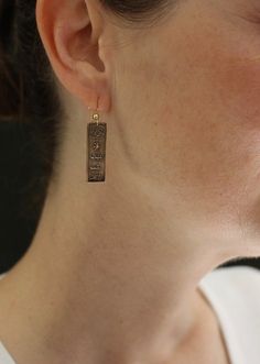 Ishtar | Inanna | Astarte | Cuneiform earrings - Goddess of Love Engraved Brass Earrings For Anniversary, Bronze Etched Earrings For Gift, Sumerian Jewelry, Tarpon Springs, Love Earrings, Goddess Of Love, Cameo Pendant, Of Love, Cross Necklace