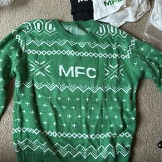 Myfreecams Swag Mfc Green And White Ugly Christmas Sweater White Ugly Christmas Sweater, S Crew, Ugly Christmas, Christmas Sweater, Green And White, Colorful Sweaters, Being Ugly, Christmas Sweaters, Scoop Neck