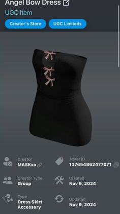 an image of a black bra with pink bows on the side and text that reads angel bow dress 2 creator's store ucc limited