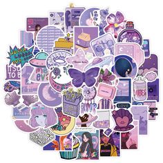 a bunch of stickers that are in the shape of a circle with different things on it