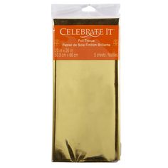 a package of gold colored paper with the words celebrate it in orange and white lettering