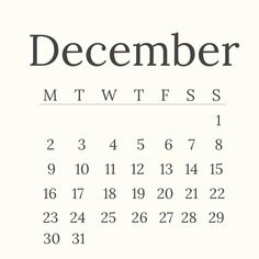 a calendar with the word december written in black and white on it's front page