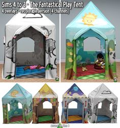 there are four different tents for children to play in and have the same design on them