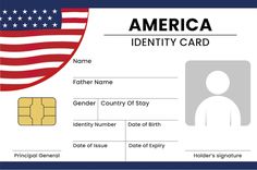 an id card with the american flag on it