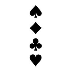 four card suits are arranged in the shape of hearts, spades, and clubs