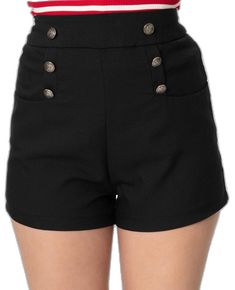 Sailor Shorts, High Waisted Shorts, Unique Vintage, Vintage Black, V Neck, High Waisted, Women Shopping, Black