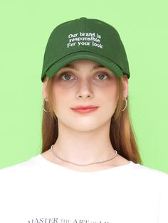 Editor's NotesULUK is a young contemporary brand known for their unique and kitsch styles.‘Your look’ to enjoy the comfort of everyday life and the joy of special days!- Logo Embroidered baseball cap- High-quality cotton material used- Comfortable fit- Adjustable buckled back strapMeasurements (in.)- Head Girth: 22.5 in. ~ 22.8 in.- Depth: 6.1 in.- Brim Length: 3.1 in. Composition & Care- 100% Cotton- Do not bleach- Do not dry clean- Do not iron- Wash dark colors separatelyDesigner- by Trendy Everyday Visor Baseball Cap, Trendy Letter Print Baseball Cap For Everyday, Trendy Baseball Cap With Letter Print For Everyday, Trendy Letter Print Baseball Cap, Trendy Green Baseball Cap With Visor, Green Letter Print Snapback Baseball Cap, Green Snapback Hat With Letter Print, Green Letter Print Snapback Cap, Green Snapback Cap With Letter Print