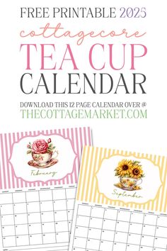 the free printable tea cup calendar