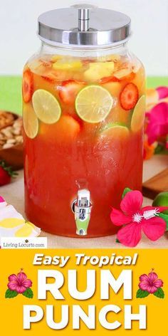 an easy tropical rum punch recipe in a mason jar