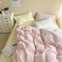 Mixed Gingham Bedding Set / Pink + Yellow Small Flat Gingham Bedding, Adult Bedroom Decor, Pastel Gingham, Blue Bedding Sets, Soft Bed Sheets, Dorm Inspo, Adult Bedroom, Green Bedding, Stylish Beds