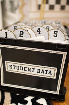 there is a black and white box with numbers on it that says student data in the center