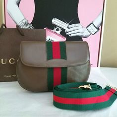 100% Authentic. Very Rare Vintage Web Clucth. Has Been Dyed Outside In Brown. Closure Button Replaced. Clean Inside With Regular Wear Marks. Strap Is Generic. Fits Any Phone. Gg Stamp Intact. 6.5l X 5h. No Box. No Dustcover. Gucci Soho Crossbody Bag, Bags Gucci, Gucci Vintage, Gucci Bags, Vintage Gucci, Very Rare, Soho, Gucci Bag, Clutches