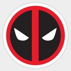 a deadpool sticker with white eyes