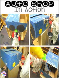 an image of a child playing with a cardboard box in the shape of mickey mouse