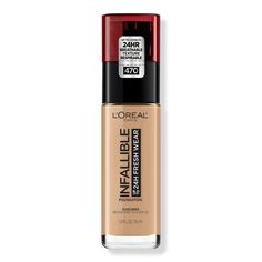 Infallible Up to 32 Hour Fresh Wear Foundation - INFAL PWD FOUNDATION RADIANT HONEYFeaturesUp to 32 hour natural finish with buildable coverage, lightweightResists transfer, sweat and remains breathable all dayColor stays true all dayBenefitsAdvanced formula's three oil absorbers resist sweat, water, and transferInfused with SPF 25, non-comedogenic and suitable for all skin types - Infallible Up to 32 Hour Fresh Wear Foundation Base Loreal, Loreal Infallible Foundation, Loreal Foundation, Infallible Foundation, Loreal Paris Makeup, Foundation With Spf, Loreal Infallible, Long Lasting Foundation, Loreal Paris Infallible