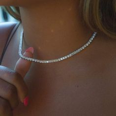 3mm Round Cut Tennis Necklace in White Gold Tennis Necklace Diamond, Heartbeat Necklace, Pink Pearl Necklace, Diamond Tennis Necklace, Womens Chokers, Tennis Chain, Necklace Men, White Pearl Necklace, Dope Jewelry