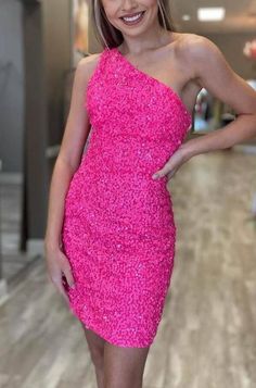 Contact+us:+lisamony@outlook.com Please+left+message+what+color+you+need+when+you+order+it.Besides+the+picture+color,+you+can+also+choose+any+color+you+want. One+Shoulder+Hot+Pink+Sequins+Tight+Homecoming+Dress Processing+time:+12-21+business+days Shipping+Time:+3-5+business+days "Fabr... Vestidos Color Fucsia, Sequin Short Dress, Homecoming Dresses Sparkly, Sequin Homecoming Dress, Mini Prom Dresses, 파티 드레스, Homecoming Dresses Tight, Sequin Prom Dress, Short Party Dress