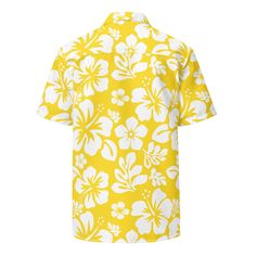 Say Aloha to your favorite new classic Hawaiian print short sleeve shirt from Extremely Stoked! These super sweet aloha shirts exudes coolness both in terms of style and material. The lightweight fabric keeps you cool while the moisture-wicking technology and UPF50+ protection ensure your comfort. Want to rock a classic Hawaiian look? Wear it loose and untucked, or size down for a tighter fit! This shirt is unisex and can be worn by men or women.Perfect for casual wear, beach days, luaus and Haw Printed Yellow T-shirt For Vacation, Yellow Printed T-shirt For Vacation, White Printed Short Sleeve Camp Shirt, Vacation Camp Shirt With All Over Print, White Hawaiian Shirt With All Over Print For Vacation, White Hawaiian Shirt For Beach Season, White Hawaiian Shirt With All Over Print, White Short Sleeve Hawaiian Shirt For Beach Season, Vacation Short Sleeve Shirt With All Over Print