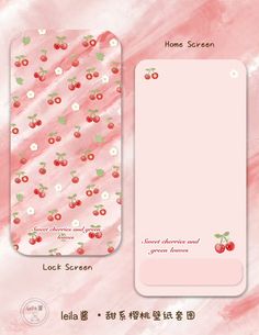 the back and side of an iphone case with cherries on it, in pink watercolor