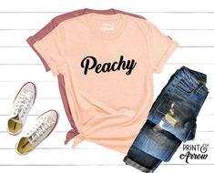 Peachy Shirt Funny Shirt Southern Shirt Women's | Etsy Cute Disney Outfits, Southern Shirt, Peach Shirt, Disney World Outfits, 70s Shirts, Southern Shirts, Mode Casual, Just Peachy, Cute Shirt