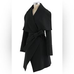 Perfect Condition. Still Had Tag On! Black Wrap Outerwear For Work, Elegant Wrap Outerwear For Work, Elegant Black Outerwear For Spring, Chic Wrap Outerwear For Spring, Chic Spring Wrap Outerwear, Elegant Black Wrap Outerwear, Chic Wrap Outerwear For Work, Fitted Wrap Winter Outerwear, Fitted Wrap Outerwear For Winter