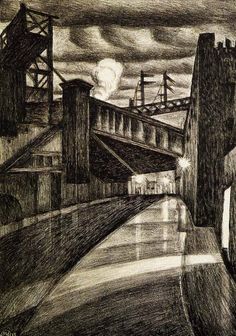 Mstislav Dobuzhinsky - London air. 1915 Magazine Illustration, Gcse Art, Industrial Art, Urban Life, London Art