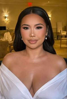 Glam Makeup Filipino, Soft Glam Makeup For Prom, Glam Makeup Asian Eyes, Natural Makeup Matte, Bridal Makeup Aesthetic, Bride Makeup Round Face, Full Soft Glam Makeup, Soft Glam Makeup Eye Shadow, Makeup Ideas Wedding Bridesmaid