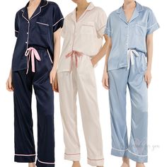 Our customized silky and soft pajamas are a great idea as a bachelorette party gift, birthday gift for her, Mother's Day Gift, Valentine's Day Gift,  New Year and Christmas gifts. Choose to customize your pajamas with custom name, monogram initials or any other wording to add a special touch. 15 Colors available: White, champagne, blush, dusty rose, pink, maple red, mauve, green, blue, navy, wine, black and more. 🤍DETAILS -2 Pockets -Waist adjustable belt -Delicate Button -Silky Polyester  🤍SI White Satin Pajama Party Sets, White Satin Loungewear Sets, Blue Satin Pajama Party Set, White Satin Sleepwear For Pajama Party, Satin Short Sleeve, Bridesmaid Pajamas, Satin Short, Women's Pajamas, Bridesmaids Gifts