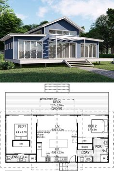 two story house plans with an open floor plan for the living room and kitchen area