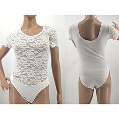 NWT Vintage 1990s Victoria's Secret Gold Label bodysuit. White with floral lace/crochet front. Snap closure at crotch. Scoop back. Short sleeves. Bridal lingerie. Bodysuit is new with tags and has no flaws. Please see measurements as this item is vintage and may run smaller than current day sizing. Item is measured with garment lying flat. SMALL - Chest: 15.5", Waist: 13.5", Length: 25" 100% Nylon Made in the USA Stretch Lace Bodysuit With Lace Trim, Summer Stretch Bodysuit With Lace Closure, Lace Stretch Bodysuit With Lace Top, Summer Lace Bodysuit With Lined Body, Lace Bodysuit With Lined Body For Summer, Lace Lined Fitted Bodysuit, Fitted Lace Bodysuit With Lace Top, White Stretch Bodysuit With Lace Trim, Fitted White Bodysuit With Lace Closure