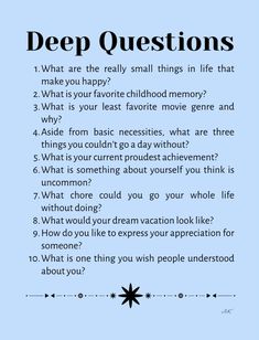 Get To Know You Deep Questions, Question For Getting To Know Someone, Deep Questions To Get To Know Someone Better, Questions For Getting To Know Someone, Deep Life Questions To Ask, Good Questions To Ask People, 10 Questions To Ask Your Best Friend, Question To Ask To Get To Know Someone, Get To Know Each Other Questions Friends