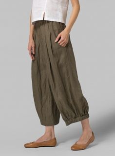 Linen Crumple Effect Harem Pants (Long) Relaxed Fit Bottoms With Pleated Waist And Wide Leg, Relaxed Fit Wide Leg Bottoms With Pleated Waist, Wide Leg Pleated Waist Pants For Summer, Wide Leg Pants With Pleated Waist For Summer, Summer Wide-leg Pants With Pleated Waist, Wide Leg Bottoms With Folds, High-waisted Pleated Summer Pants, Summer High-waisted Pants With Pleated Waist, Summer High-waisted Pleated Waist Pants