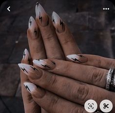 Simple Chic Nails Classy Almond, Edgy Simple Nails, Classy Sheek Nails, Dark Edgy Nail Designs, Cuticle Tattoos For Women, Edgy Nails Grunge Street Styles, Two Different Nails On Each Hand, Crazy Almond Nails, Cute Edgy Nails