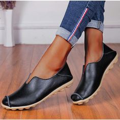 Comfortable Leather Loafers Casual Moccasins Wild Driving No Slip Flats Soft Walking Shoes Slip On shoes – Cilool Walking Posture, Comfortable Work Shoes, Muscle Imbalance, Leather Loafers Women, Low Top Shoes, Posture Correction, Casual Flats, Work Shoes, Leather Loafers