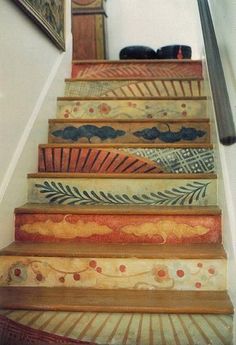 the stairs are painted with decorative designs